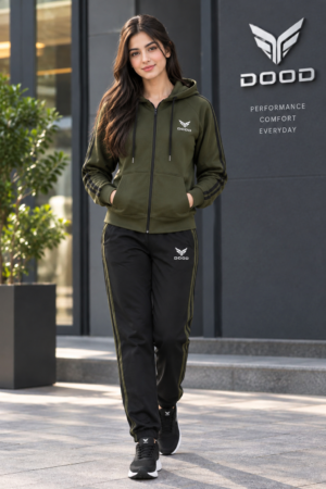 Women olive green.black premium tracksuit